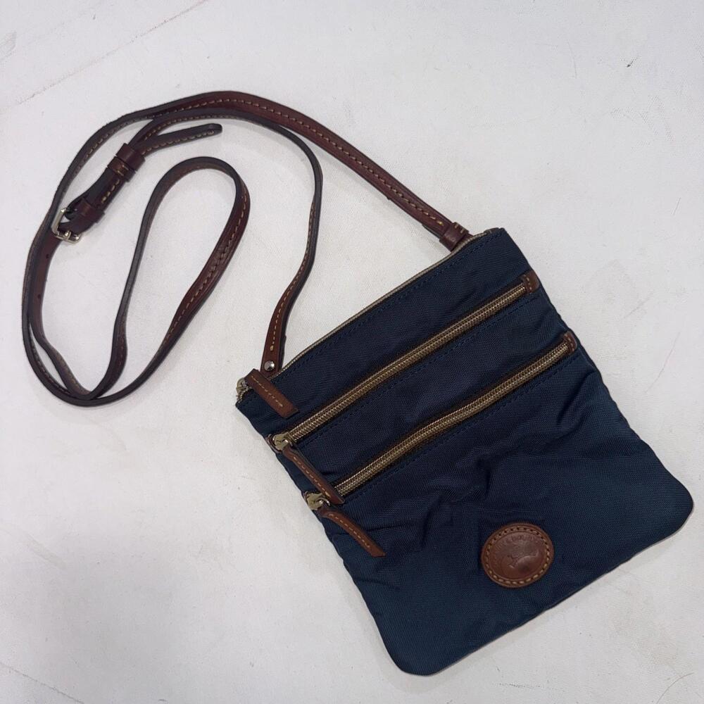 Dooney & Bourke Nylon North South Triple Zip Crossbody Bag Purse Navy